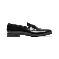 BRUSHED LEATHER LOAFERS IN BLACK ENAMELED TRIANGLE LOGO - PD83 UK
