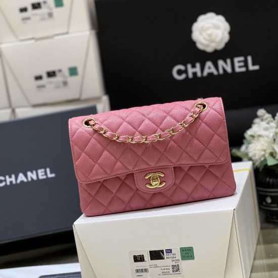 Replica Chanel 13019 CFR#12250 Buddha Luxury Replica Chanel Small Classic Handbag Pink Grained Calfskin And Gold-Tone Metal Uk - 13019 - Buddha Luxury