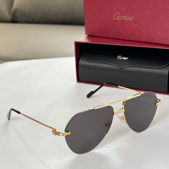 Cartier men's gold metal sunglasses side profile view displaying frame temples and case