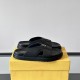Fendi Crisscross Leather Sandals In Black - Box Display Side profile of black Fendi crisscross sandals resting on a yellow brand box
