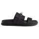 Hermes black leather sandals profile view Side profile view of Hermes black leather sandals showing curved sole and strap hardware