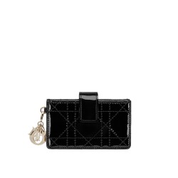 LADY 5-GUSSET CARD HOLDER BLACK PATENT CANNAGE CALFSKIN UK