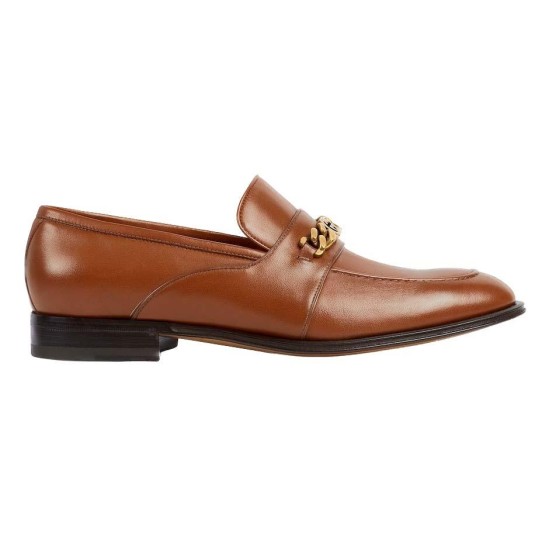 replica MENS LEATHER LOAFERS WITH INTERLOCKING G IN BROWN - GC380 UK