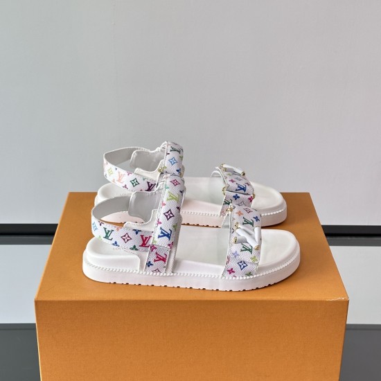 replica TAKASHI MURAKAMI LV SUNSET FLAT COMFORT SANDALS IN WHITE - LVS94 UK