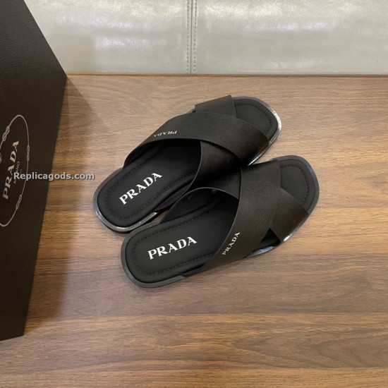 replica SAFFIANO CUIR LEATHER SANDALS IN BLACK - PDS2 UK